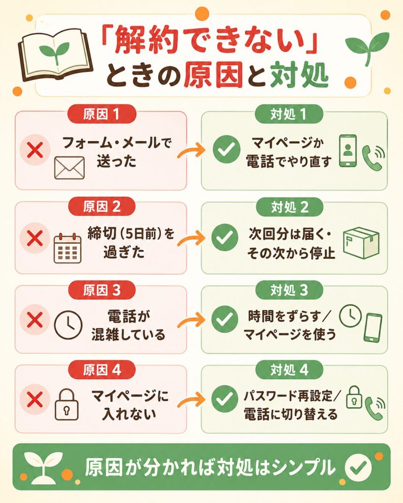 伸長ぐんぐん習慣が解約できないときの原因と対処の一覧図