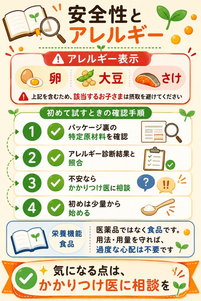 伸長ぐんぐん習慣のアレルギー表示と安全性の確認手順