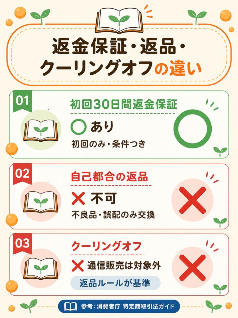 ノビエースの返金保証・返品・クーリングオフの違い比較