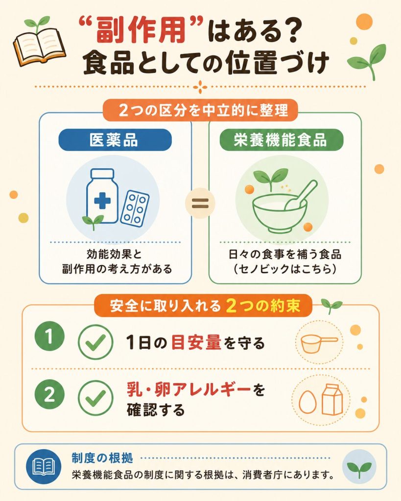 セノビックの栄養機能食品としての位置づけと安全に飲む注意点