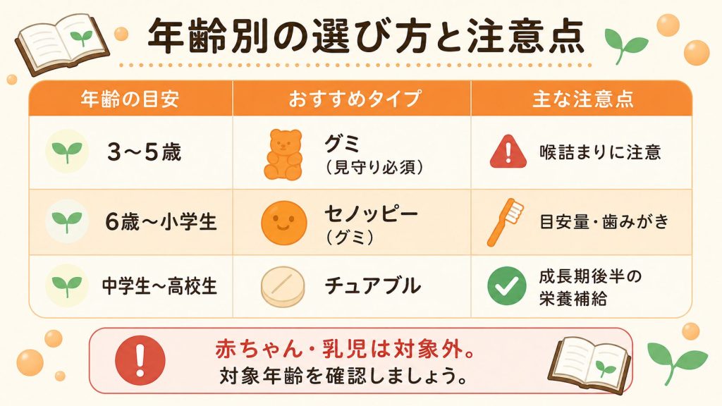 セノッピーの年齢別の選び方と注意点の早見表