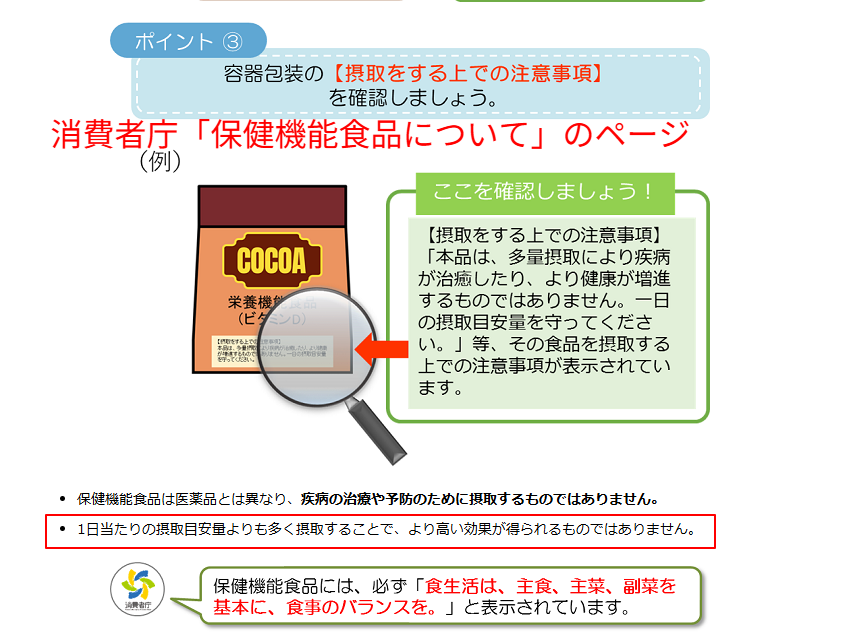 消費者庁の保健機能食品についての説明ページの画面