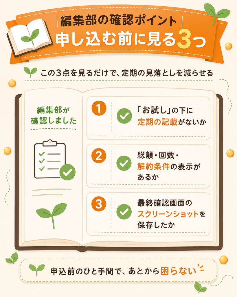 定期の申込前に見る3つの確認ポイント